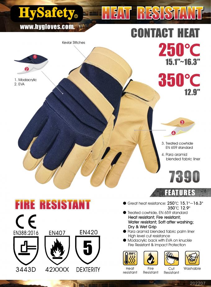 Cowhide Heat Fire Resistant Work Gloves 350 Degrees 12.9''