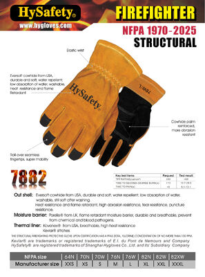 Firefighter Gloves Treated eversoft cowhide outer shell, palm reinforced