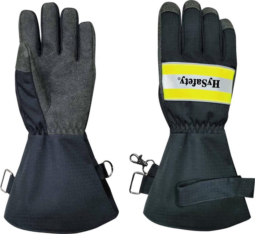 Dexterity level 5 Long cuff EN659 certified Firefighter Gloves with Moisture Barrier and Reflective Strap
