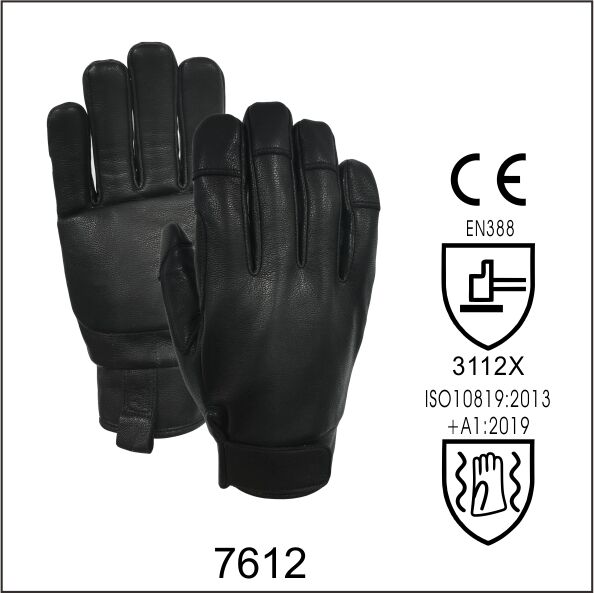 Overall Black Goat Leather Anti-vibration Gloves 7612 with EN ISO10819 Certified